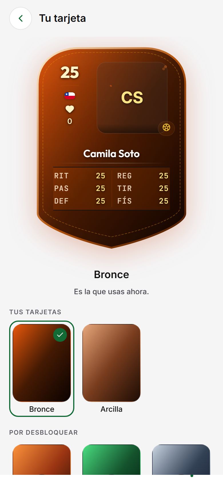 Tarjeta de jugador con nivel y rango en un deporte